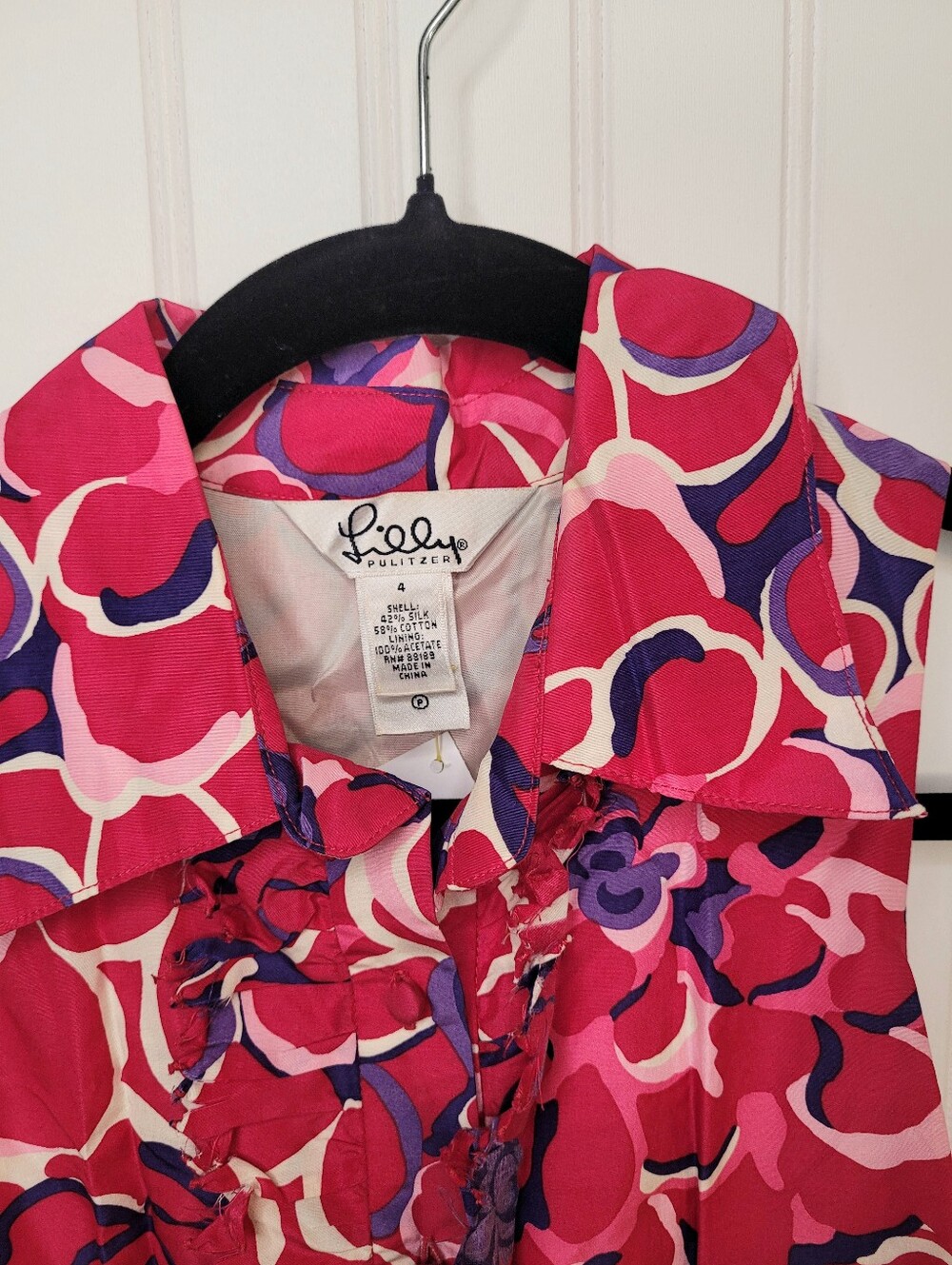 RARE Vintage Lilly Pulitzer WHITE TAG Silk/Cotton Floral Dress Sz 4 Crinoline - Picture 5 of 12
